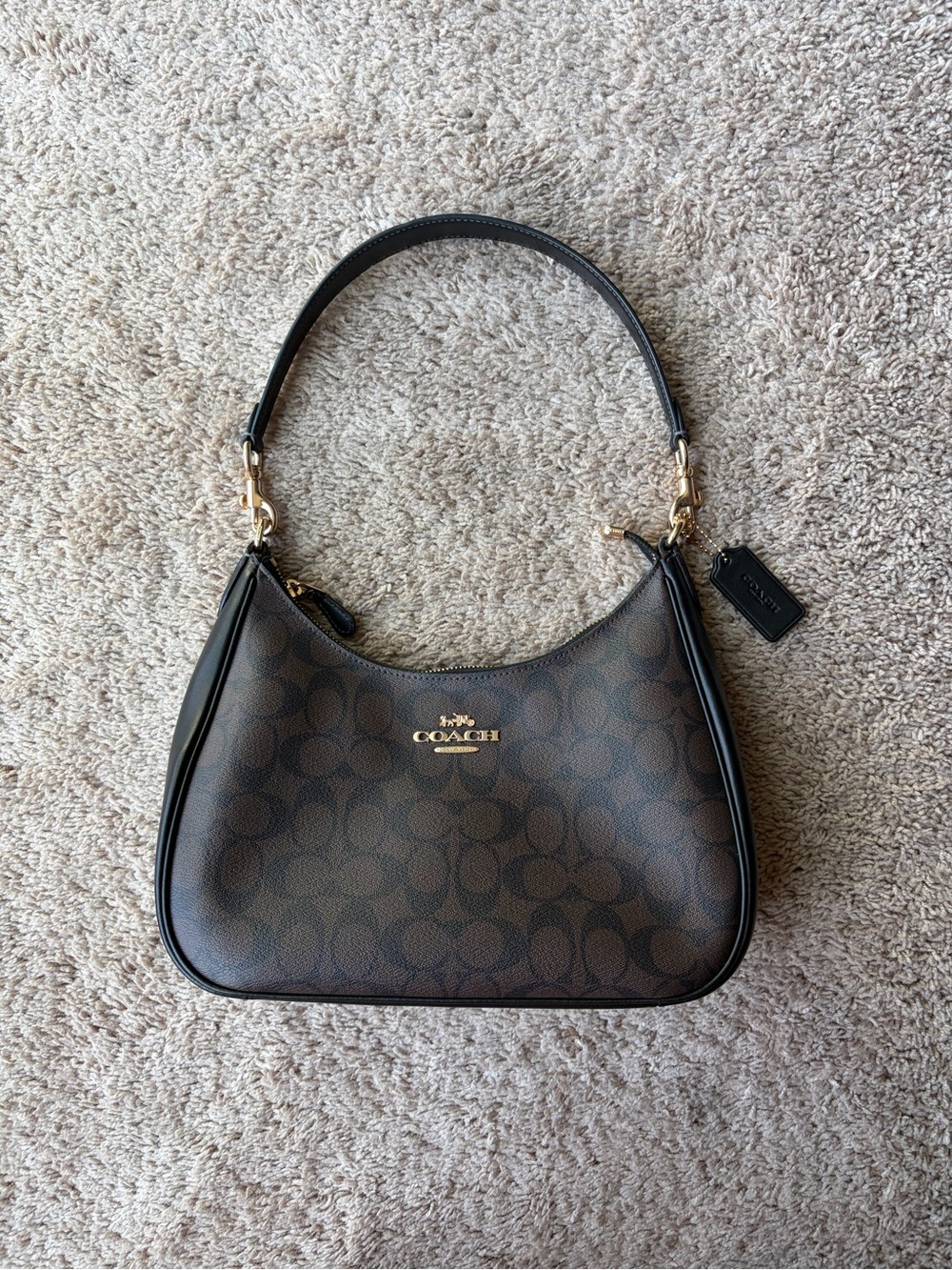 Coach Teri Hobo Bag in Signature Canvas | Gold Brown Black | Style Number CK161